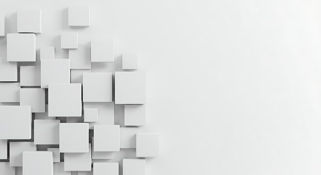 Abstract arrangement of white rectangular blocks isolated on cream beige background