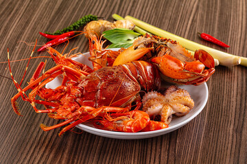 Seafood plate - lobster, crab, prawm octopus