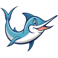 Naklejka premium Accessible High-Contrast Marlin Illustration – Friendly Expression, Rounded Shapes, Flat Style