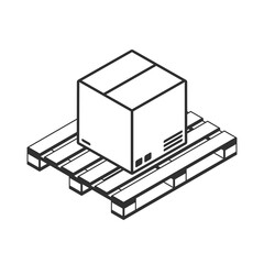 Isometric Cardboard Box On Wooden Pallet. Warehouse parts box on wood tray. Cargo box. Vector illustration in flat design isolated on white background.