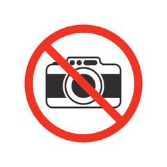 Icon showing a camera crossed out by a red prohibition circle, indicating photography is not allowed. A clear, minimal design symbolizing restricted photo policy.