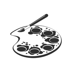 Painting supplies icon, Paint palette and brush in flat style.