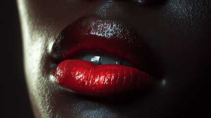 Close up of dark skin and shiny red lips