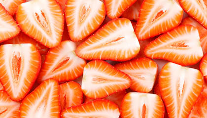 Freshly cut strawberries a vibrant close up of juicy fruit slices