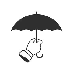 Umbrella in hand. Icon umbrella in the human hand shown in a flat style.