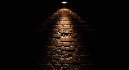 Dimly lit brick wall with focused spotlight in dark ambiance