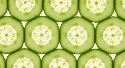 Pattern of fresh green cucumber slices with intricate details