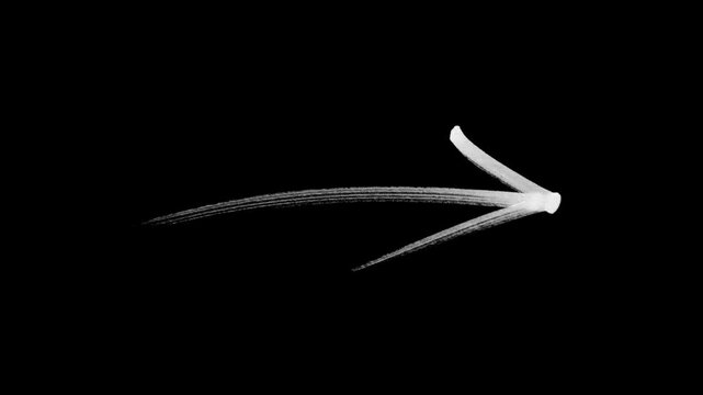 White marker Arrow animation on a transparent background, Hand-drawn arrow graphic animation with Alpha channel.