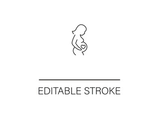 Elegant line art of a pregnant woman with a heart on her belly for heartwarming designs Pregnancy announcement card, or a baby shower invite.