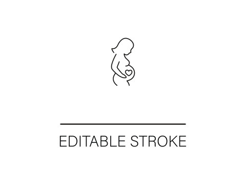 Elegant line art of a pregnant woman with a heart on her belly for heartwarming designs Pregnancy announcement card, or a baby shower invite.