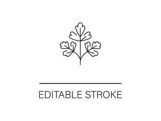 Elegant parsley sprig line art logo for restaurant or culinary brand with editable stroke, fresh organic herb for healthy recipes.