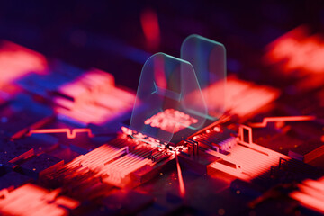 AI processor with motherboard, concept. Artificial intelligence, creative idea. Quantum computer....