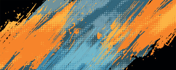 Abstract orange, black and blue background with grunge brush strokes. textures for poster and web banner design