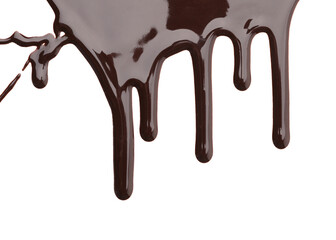 Flowing tasty melted chocolate on white background