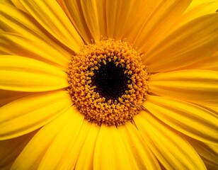 Close-up view of a bright yellow flower with a dark brown center