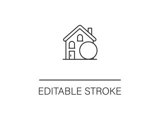 Clean line art house icon with editable stroke for modern design projects, real estate marketing, or minimalist website interfaces.