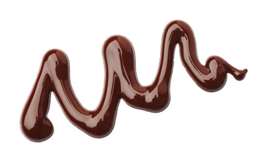 Sample of tasty melted chocolate isolated on white, top view