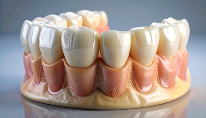 Close-up view of a dental model showing healthy teeth and gums