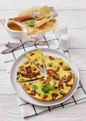 tasty porcini mushroom parmesan omelette, top view