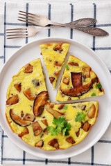 tasty porcini mushroom parmesan omelette, top view