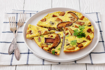 tasty porcini mushroom parmesan omelette, top view