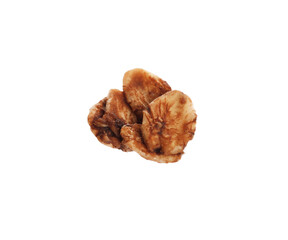 Delicious granola in air isolated on white