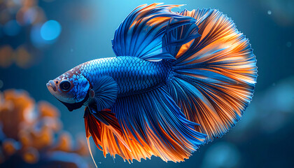 Vibrant betta fish with flowing fins in aquatic environment