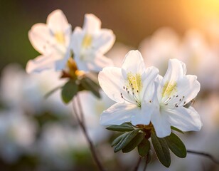 Obraz premium Close-up of white flowers with yellow centers, bathed in warm sunlight
