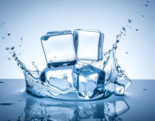 Cubed ice splashes in a cool display of liquid water