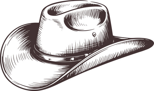 Detailed black and white pencil sketch of a cowboy hat western wear headwear
