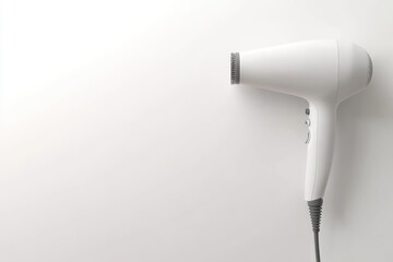 Modern white hair dryer isolated on white background