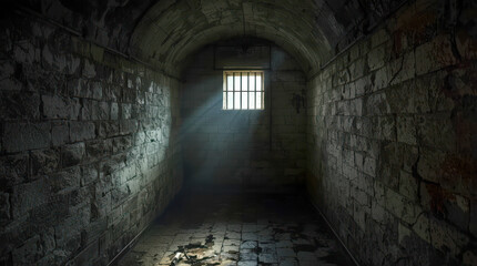 Obraz premium Rays of light shining into the old cellar