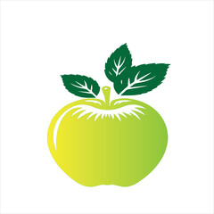 Juicy and healthy yellow apple with green leaf