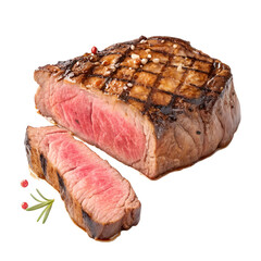 Grilled Beef Steak with Rosemary and Peppercorns, Isolated on White Background