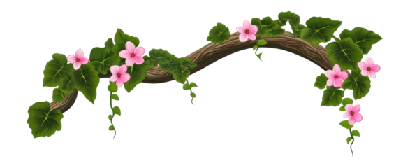 PNG Hanging vines pink flowers leaves leaf illustration.
