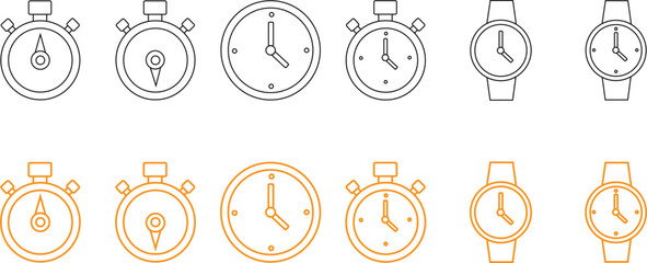 Alarm, Hand Clock and Wall Clock Icons, Time and Schedule Vector Set. watch tine icon illustration