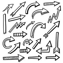 A collection of hand-drawn arrows pointing in various directions, featuring different styles and designs.