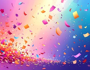 Colorful confetti falling against a vibrant gradient background