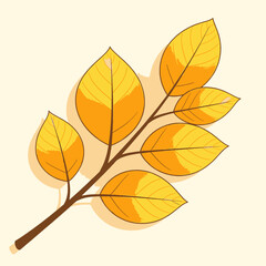 Illustration of a branch with several golden autumn leaves against a light beige background.