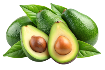  avocados isolated on transparent white background full depth of field clipping path