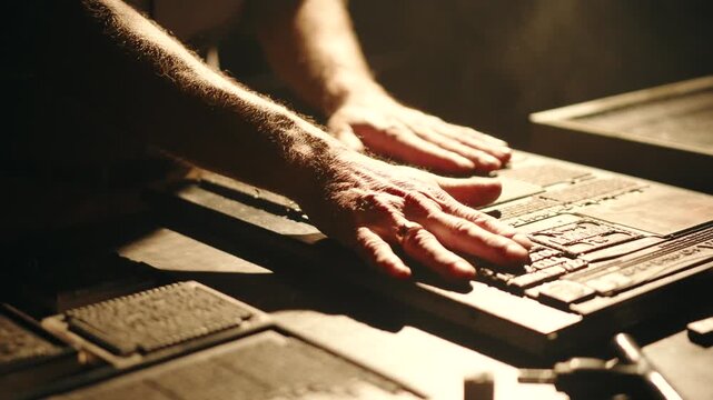 Crafting newsprint in a dimly lit printing press environment