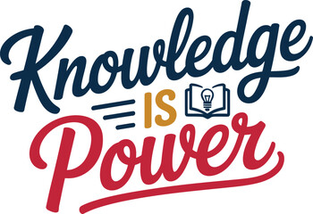 Knowledge is Power Text Design with Book and Lightbulb Symbol