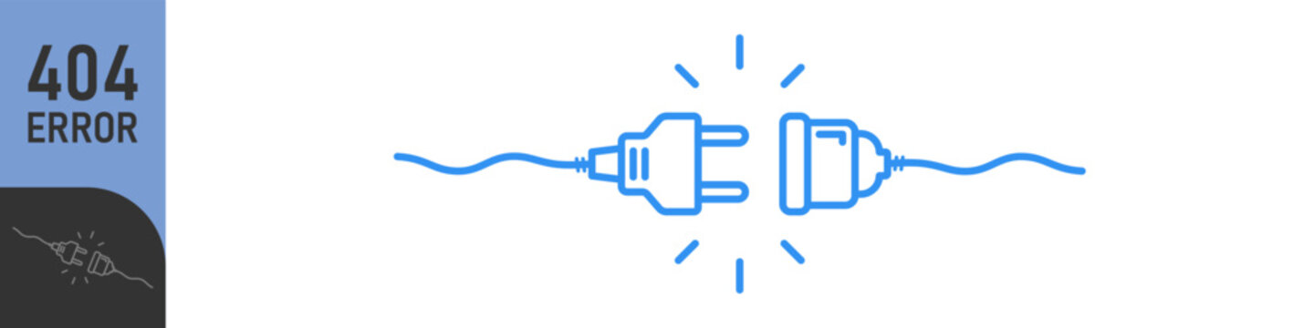 Electric socket with a plug. Electric Plug connect socket.Get connected or disconnect. Concept of web banner 404 error, disconnection, loss of connect, loss of connection.Vector illustration.Color set