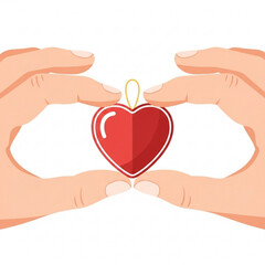 Hands holding red heart ornament for New Year, Christmas celebration  
