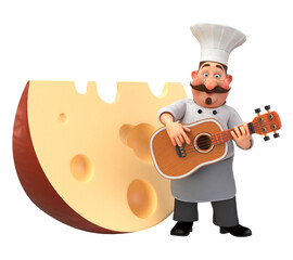 3d illustration cook with cheese play guitar