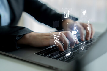 Concept of Return on Investment (ROI) for business. Analyzing financial performance and investment...