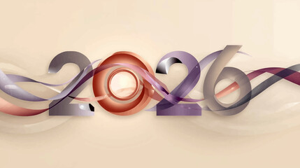 Intertwined Ribbon Loops and spirals Forming 2026 Happy New Year Vector
