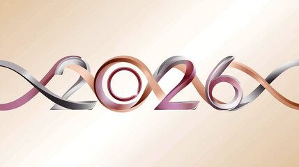 Intertwined Ribbon Loops and spirals Forming 2026 Happy New Year Vector