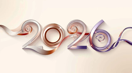 Intertwined Ribbon Loops and spirals Forming 2026 Happy New Year Vector