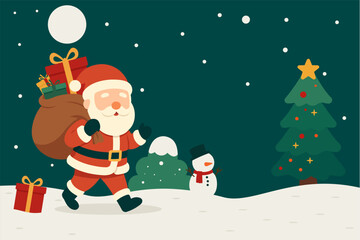 Santa Claus Carrying a Sack of Gifts on Christmas Night